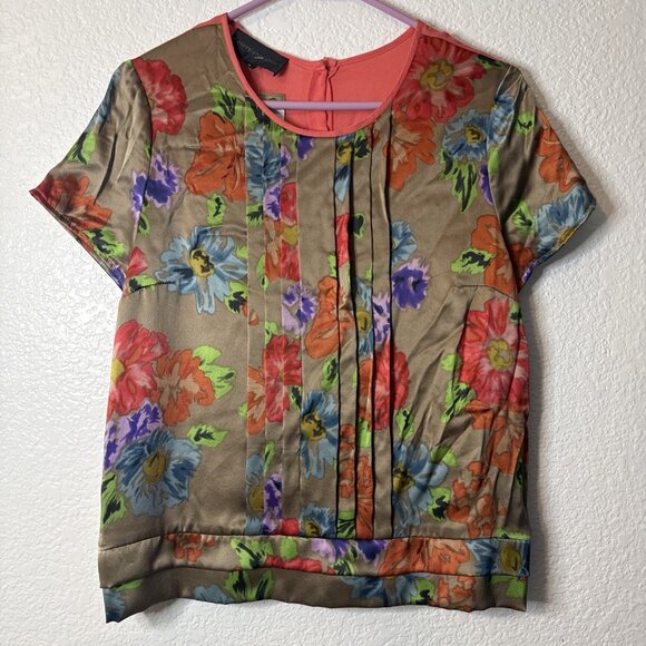 Corey Lynn Calter Anthropologie Top Womens Medium Coral Floral NWT Size 4 - Picture 1 of 4